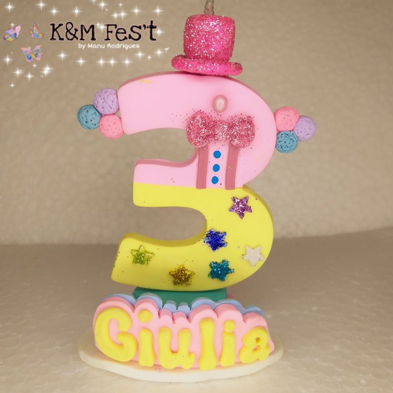 vela tema circo rosa/circo rosa biscuit/Vela personalizada