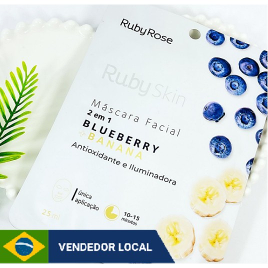 Máscara Facial 2 em 1 Ruby Skin Blueberry + Banana Ruby Rose 25ml ...