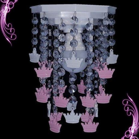 Luminária Lustre Decorar Quarto de Criança Lustre Infantil Decoração Quarto Bebê Menina Coroas Princesa Rosa 17x25cm