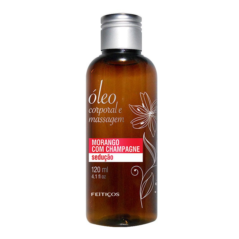 Óleo Feitiços Aromático Massagem Tântrica Nuru Aroma Morango com Champagne 120ml Promoção