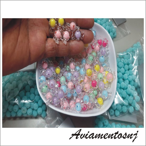 Bala em Acrilico com Miolo Colorido pct 10uni