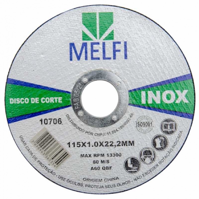 Disco corte Inox 4.1/2” x 1,0mm Melfi