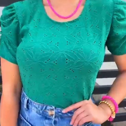 Blusa feminina manga curta bufante Lesie em Oferta na Shopee