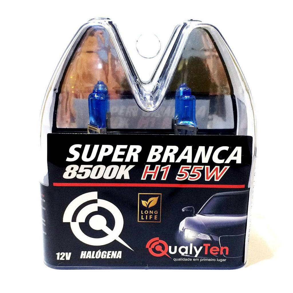 PAR LÂMPADA SUPER BRANCA H1 12V X 55W - 12 VOLTS / 55 WATS - QUALYTEN 8500K EFEITO XENÔN
