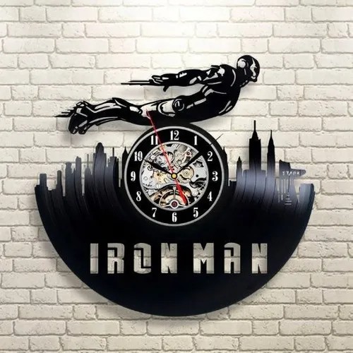 Homem de Ferro 01 - Relógio Disco De Vinil Decoração