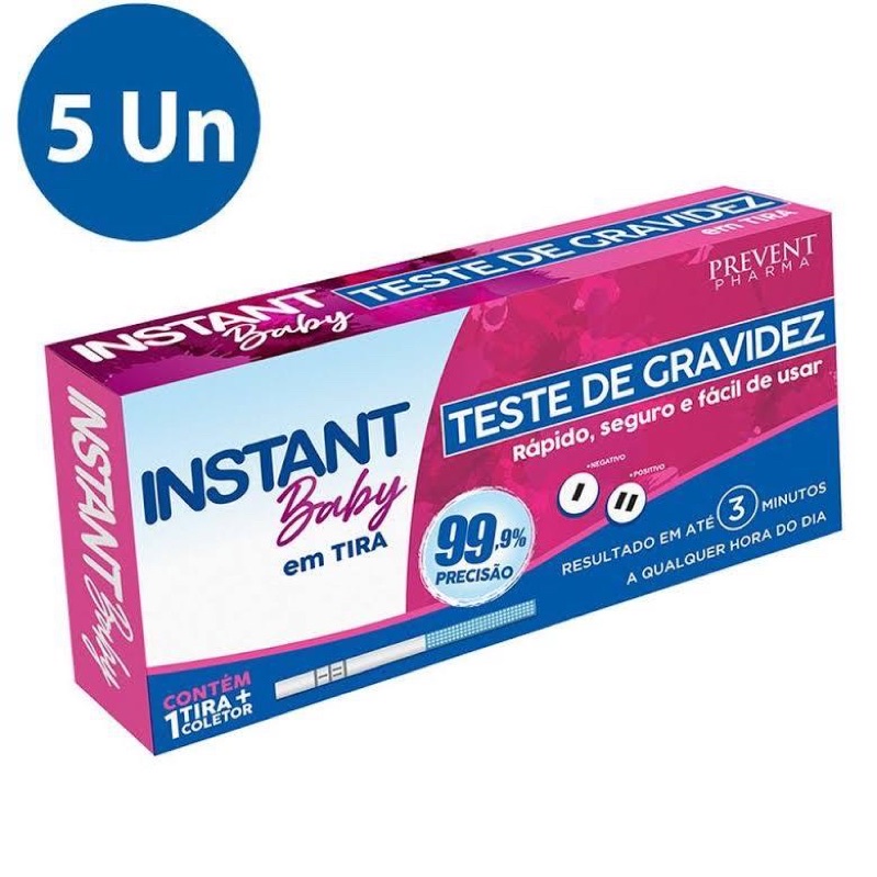 Kit 5 Un Testes De Gravidez Instant Baby Tira Resultado 1 Min.