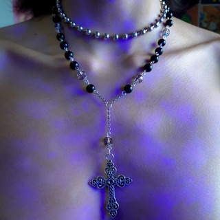 Colar Pingente Vintage Punk Cruz Aço Inox Gothic Aesthetic Estilo Rosário Fairycore Alternativa Gargantilha Y2k Corrente