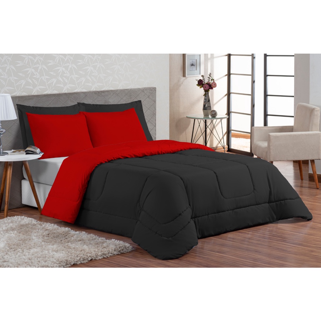 Kit Edredon Ternura Casal Queen 6 Peça  Dupla  Promoção Vermelho/Preto