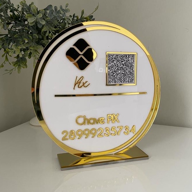 Placa Display 1 QR Code Em Acrílico Espelhado