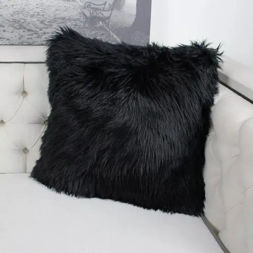 Almofada Cheia Para Sofá e Poltrona Decorativa Pelo Alto Preto