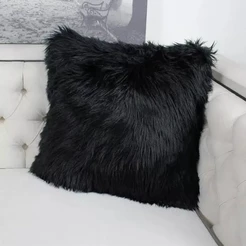 Almofada Cheia Para Sofá e Poltrona Decorativa Pelo Alto Preto