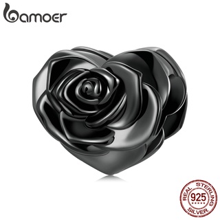 Bamoer 925 Contas De Prata Preto Rosa Estilo De Moda Charme Para diy Acessórios Pulseira BSC579