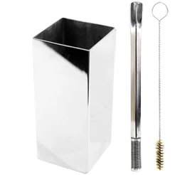 Kit Bomba e Copo de Terere Quadrado Aço Inox Quadrada Silver Bojo Mola