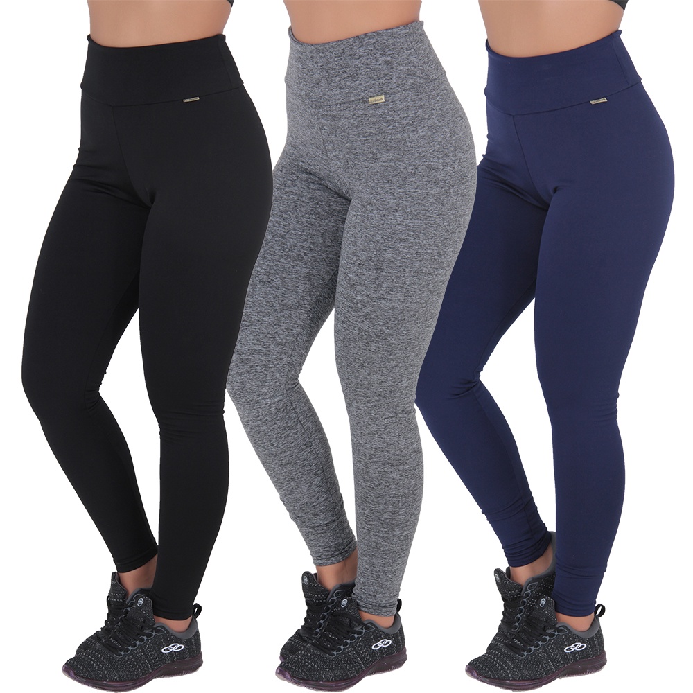 Kit 3 Leggings Térmicas Peluciada Cintura Alta Sem Transparência