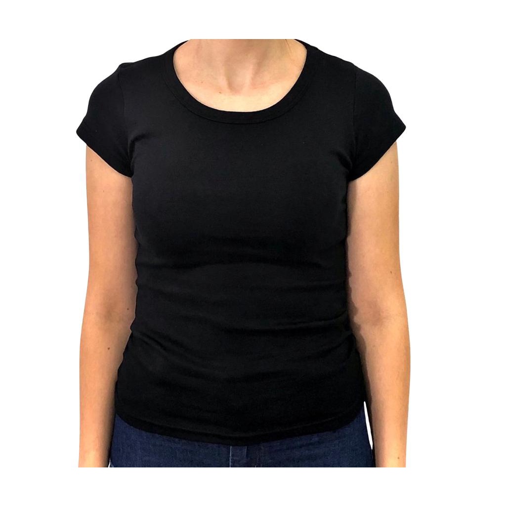 Blusa baby look feminina PRETA 96% algodão 4 % lycra em Oferta na Shopee