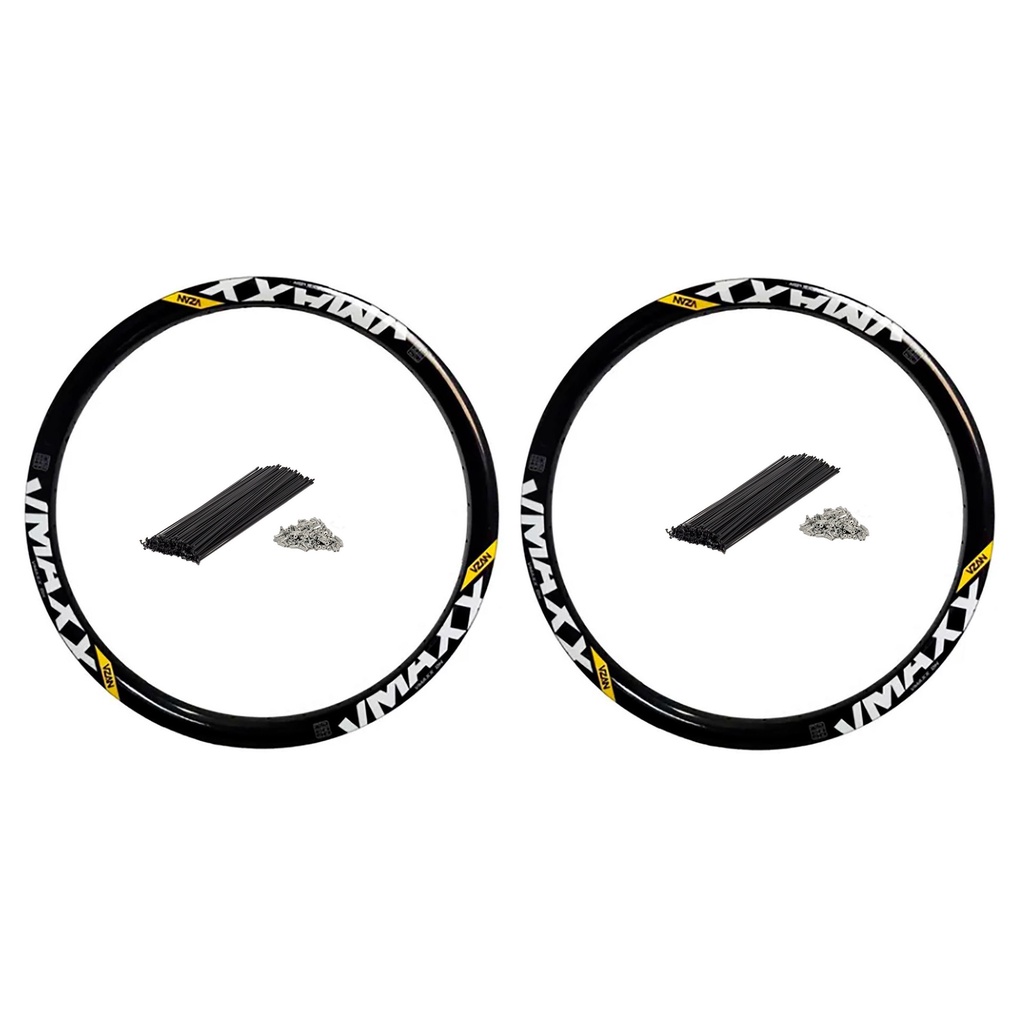 Par 2 Aro Vzan Vmaxx Preto Aro 26 Parede Dupla Reforçado Dh Paredão Para Freio A Disco + 2 Jogo de Raio Fino Preto