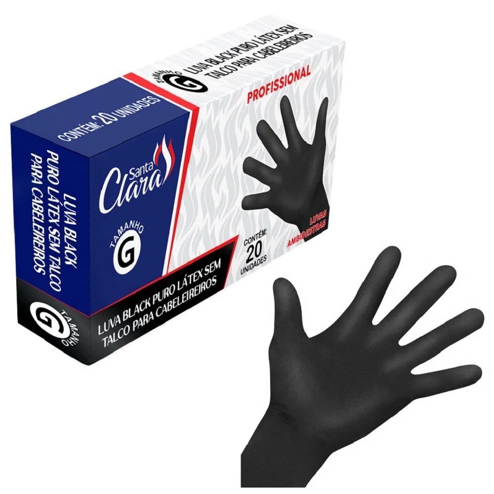 Luva Descartável Látex Black / Preta Sem Talco 20 Unidades - Santa Clara
