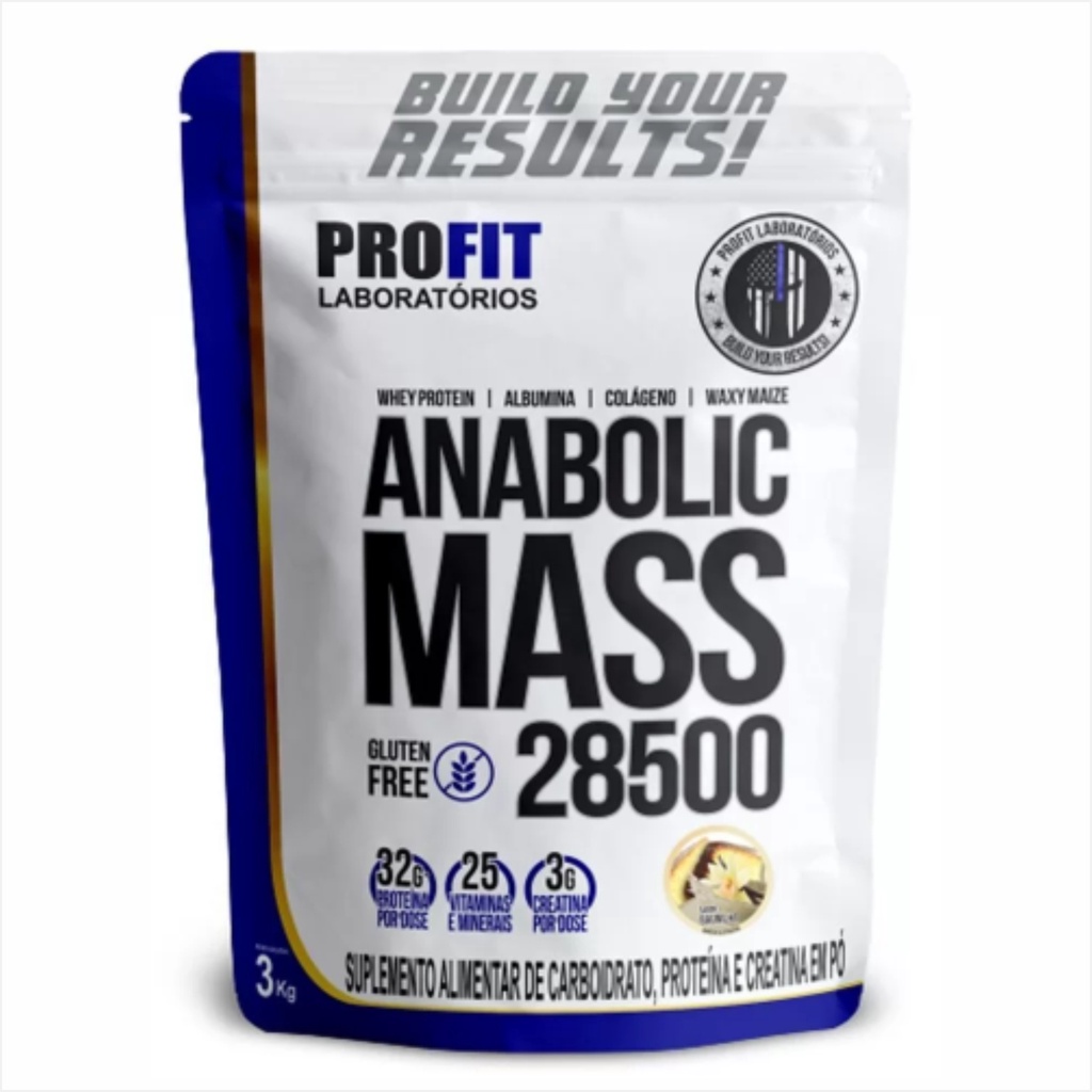 Anabolic Mass 28500 Hipercalórico Ganho de Peso 3kg Profit Labs Creatina Albumina