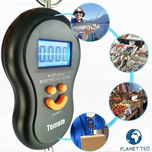 Mini Balança Digital de Alta Precisão com Gancho para Pesca Mala Bolsa Bagagem Peixeiro Lavanderia, até 50 kg. Bagagem Mala Bolsa Tapete Uso Pessoal Profissional
