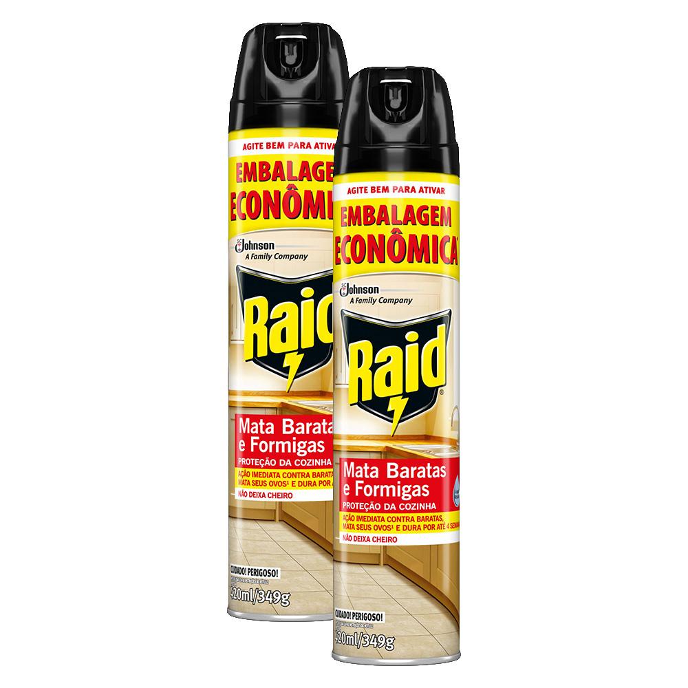 Kit 2 Mata Baratas e Formigas Raid Aerossol Tripla Ação Base Água 420ml