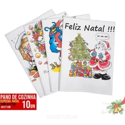 Kit 10 Panos de Prato Copa Decorado Natal 45x71 Acabamento Glitter