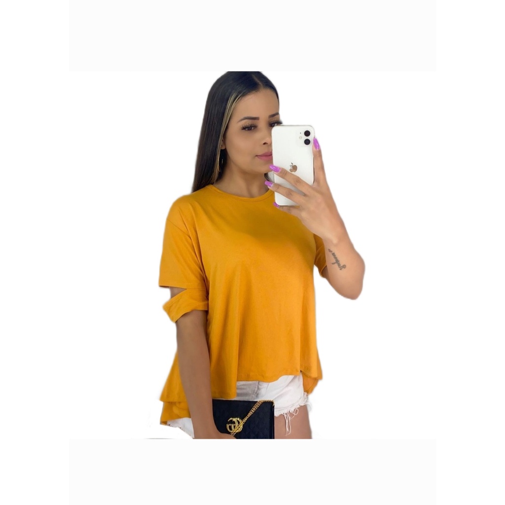 Blusa Feminina  Mullet Alongada PARIS Blusinha Soltinhas Malha Premium Cobre Legging Fasion Barato Top