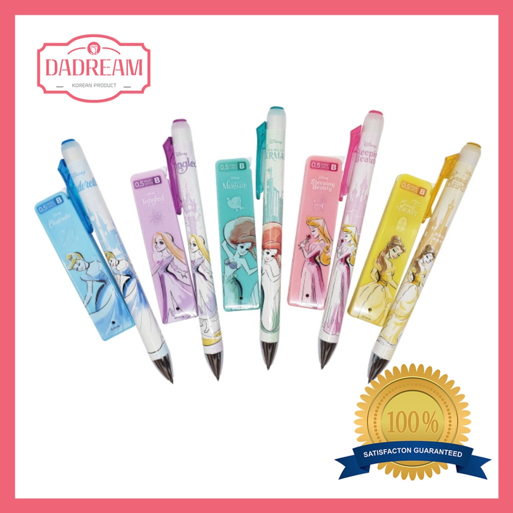 [Conjunto De Refil De Lápis Mecânico Disney Princess , Automático De Chumbo (0,5mm , B , 5tipos , Cinderela , Rapunzel , Ariel , Aurora , Belle)