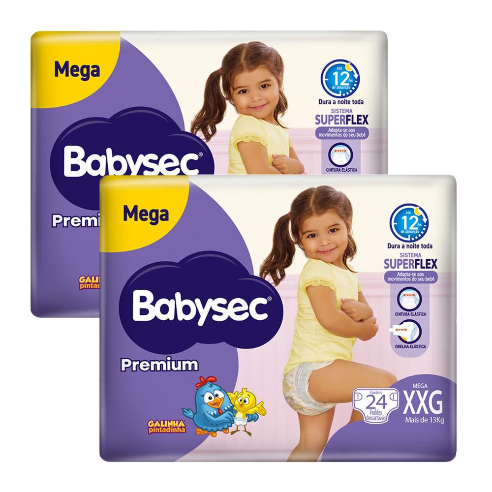 Kit 2 Fraldas Babysec Galinha Pintadinha Premium Tamanho XXG 24 unidades cada em Oferta na Shopee