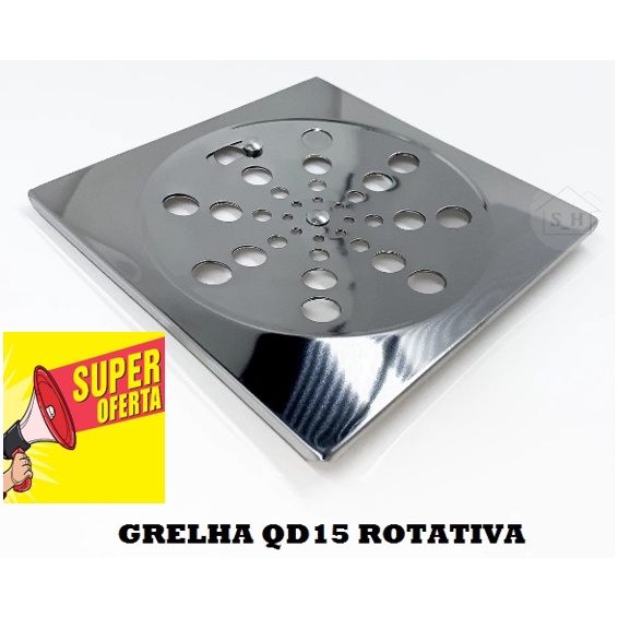 Kit 3 Tampa Ralo 15x15 cm Grelha Quadrada Inox com Fecho  Abre e Fecha Rotativo