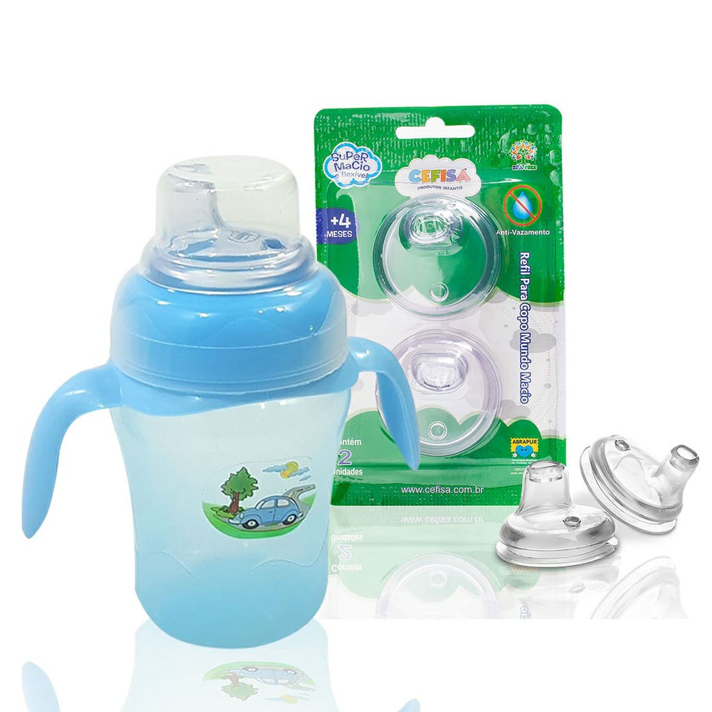 Kit 1 Copo Transição Treinamento Antivazamento com Alça e Bico de Silicone + Bico Refil