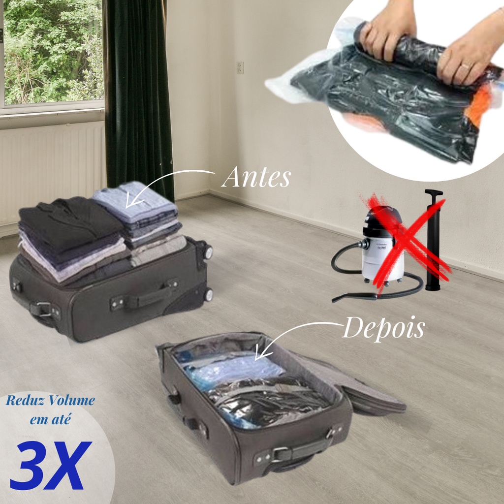 Saco Organizador a Vácuo para  Mala de Viagem e Guarda Roupa  Reutilizável Não Precisa de Bomba - TOP