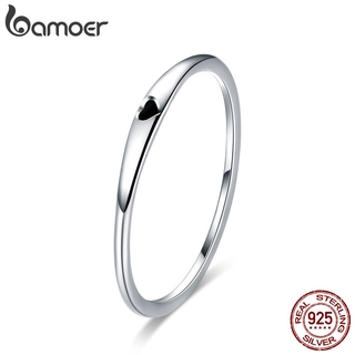 Bamoer prata esterlina 925 Rodada Círculo Puro Anel De Dedo Simples Gravar Coração Anéis Para As Mulheres Engagement Jóias Scr468