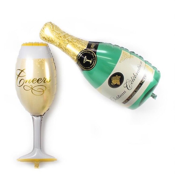 2pçs KIT Balão De Hélio Taça De Champanhe e Garrafa Verde 1 METRO Para Decoração De Festa De Aniversário / Casamento