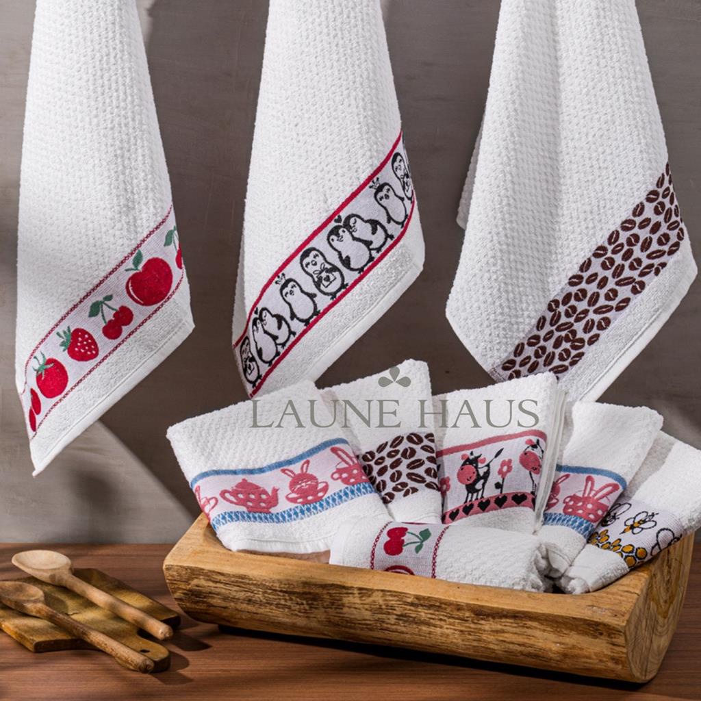 Pano De Prato Kit Com 05 Pecas Atoalhado Atacado Gourmet