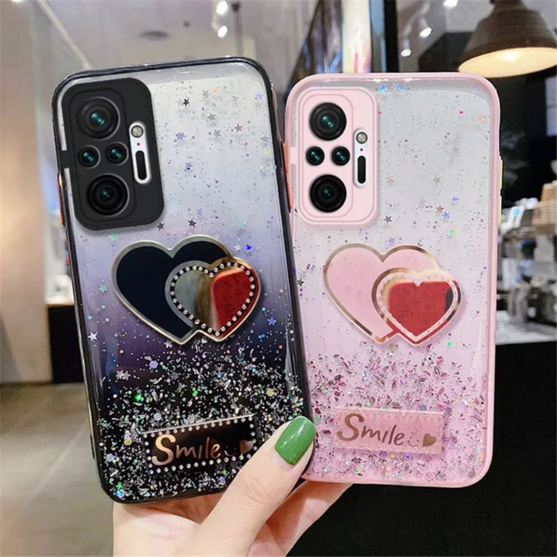 Capa de Celular Espelhada Com Glitter Para REDMI NOTE 10/10s - Coração
