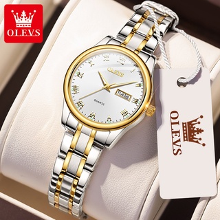 OLEVS Relógio feminino a prova d água prata aço inoxidável calendário luxuoso relógios de ouro 5568 em Oferta na Shopee