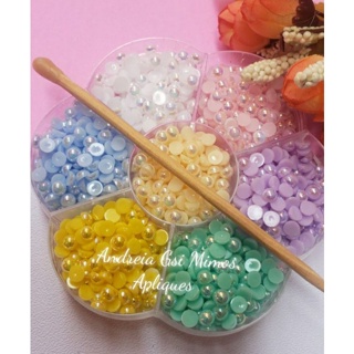 Kit meia Pérola 5mm 6mm 8mm Irisada com pega strass em Oferta na Shopee