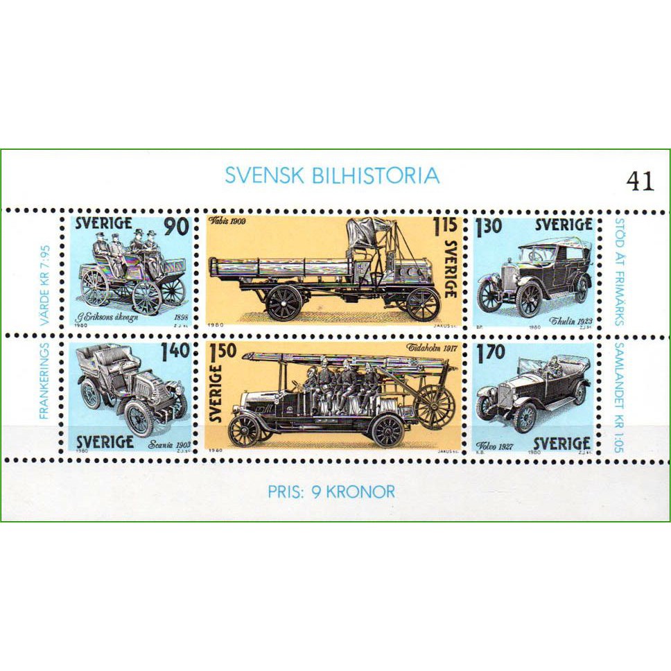Suécia - História do automobilismo sueco - 1980 - Bloco - Filatelia - Selos