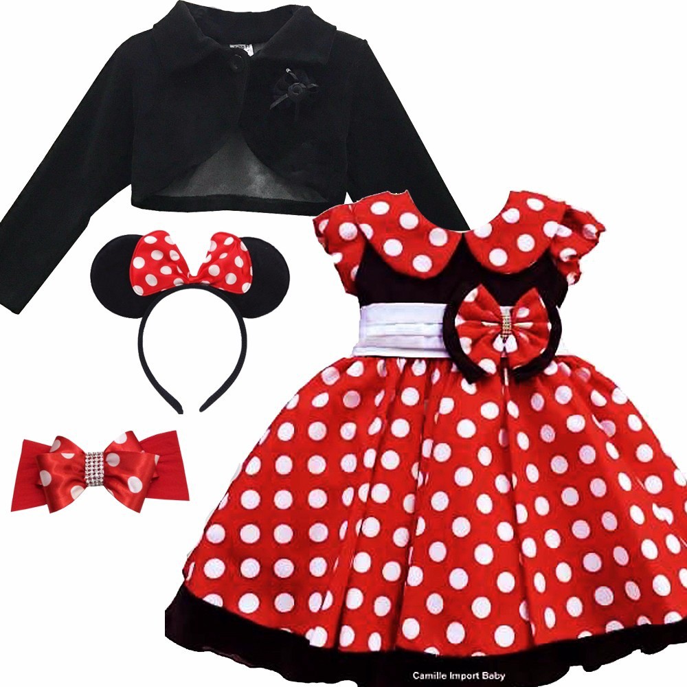 Vestido Fantasia Minnie Vermelha Festa Luxo E Bolero E Tiara em Oferta na Shopee