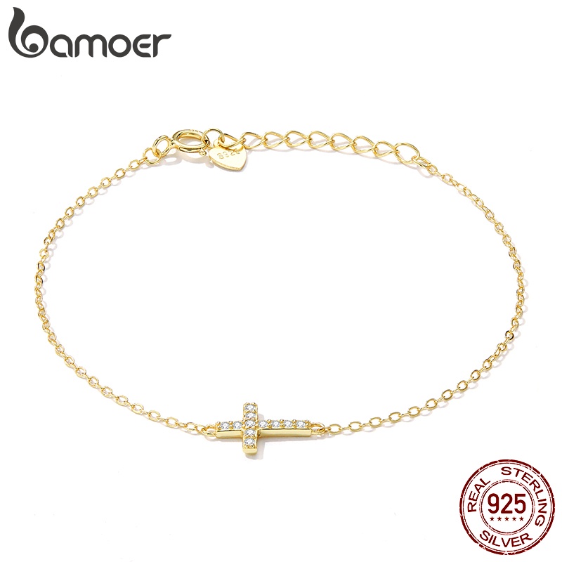 Bamoer Pulseira Feminina Em Prata 925 Com Pingente De Cruz em Oferta na Shopee