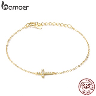 Bamoer Pulseira Feminina Em Prata 925 Com Pingente De Cruz