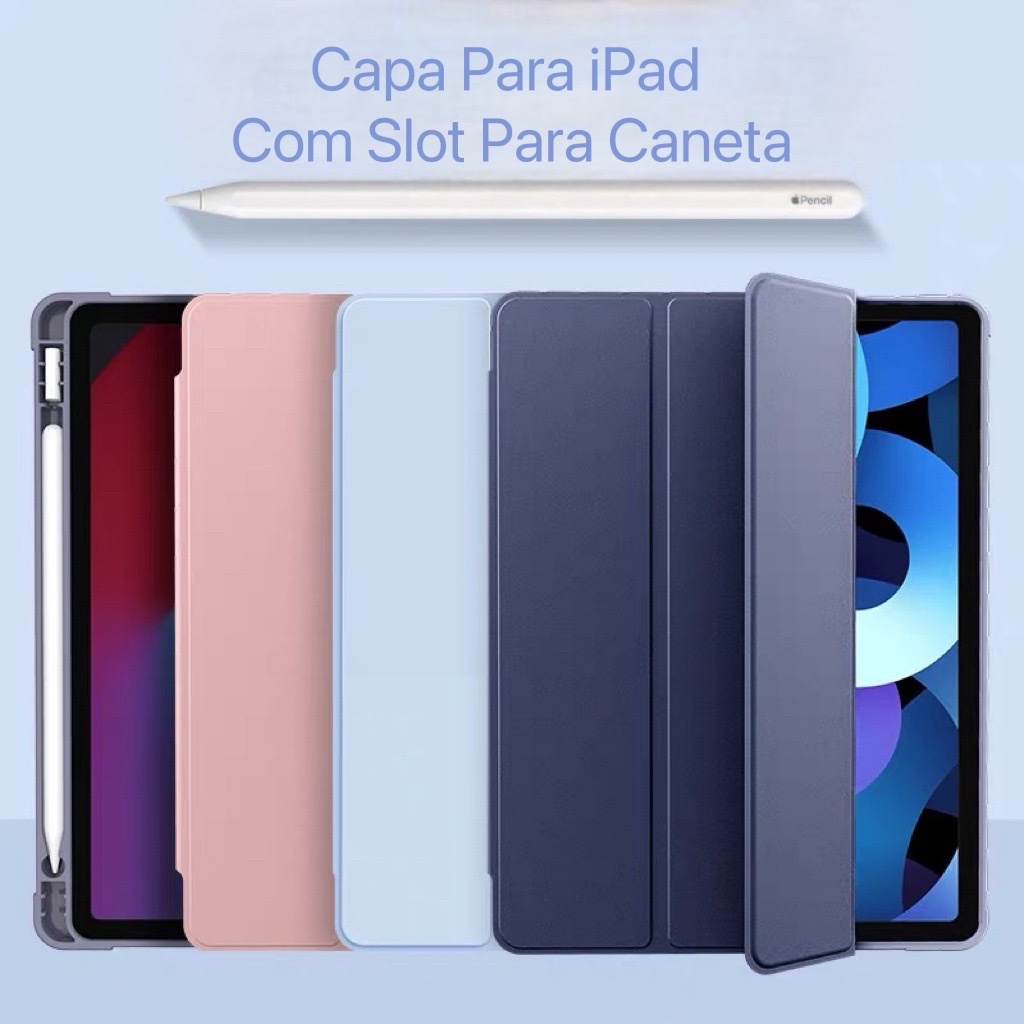 Case Capa Com Função Flip para iPad 7 8 9 10.2 Pol Com Slot para Caneta