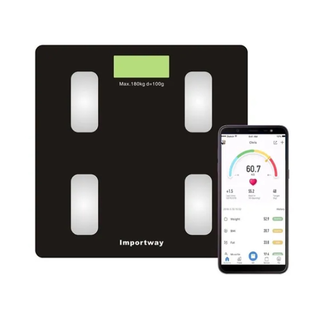 Balança Digital Bioimpedância com App Quadrada Banheiro Academia Consultório - IWBDBIO-001APP - Health