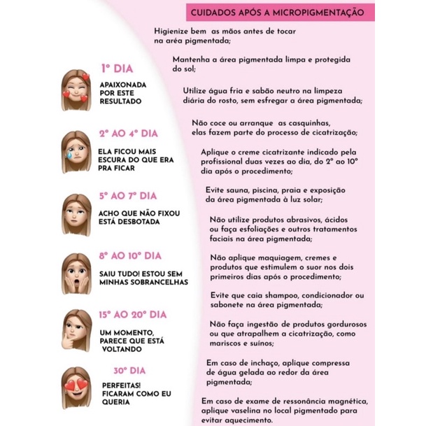 processo pós micropigmentação 50 unidades folhetos mas alta impressão 90gr cuidados micro rosa