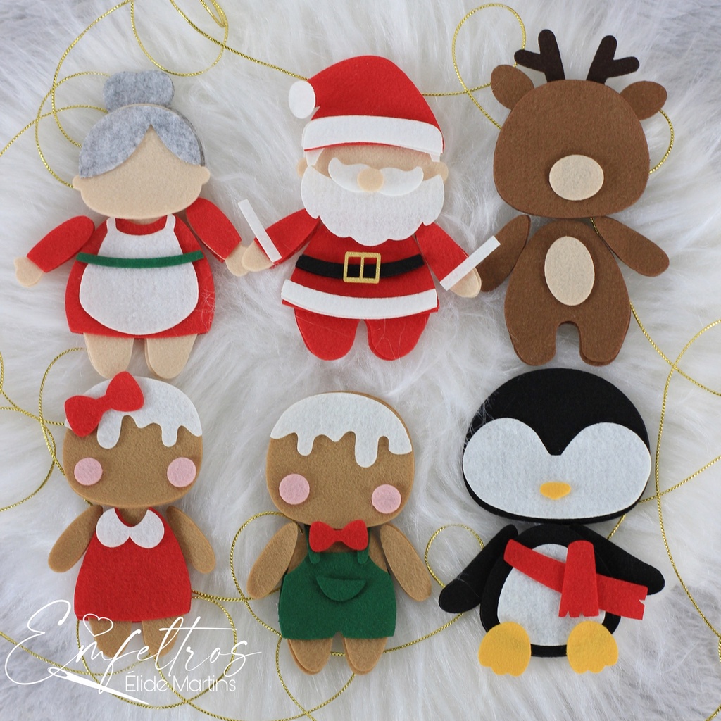 Recorte de Natal Enfeite ou Aplique Bonecos Inteiros - Tamanho a escolher - Recorte a Laser - Papai Noel, Mamãe Noel, Pinguim, Rena, Biscoitos.