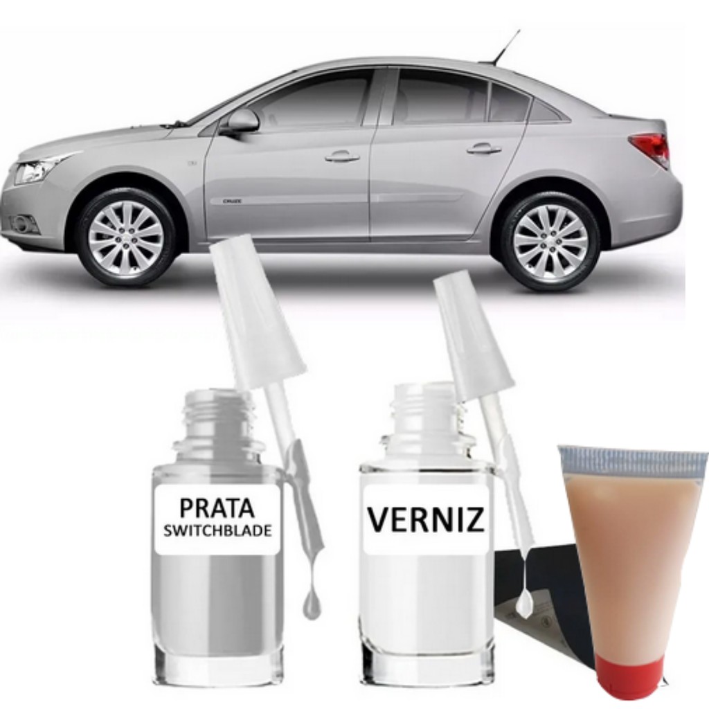 Tinta Tira Risco Automotivo Chevrolet Cruze Prata Switchblade 10ml + Cera De Polir 15ml