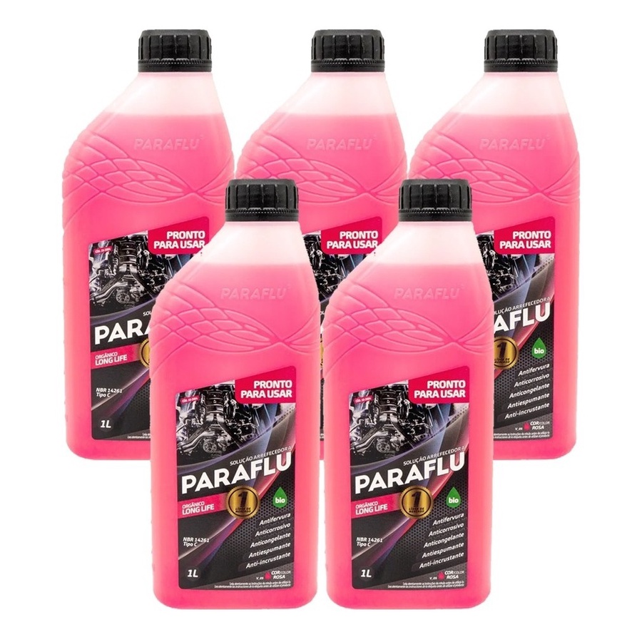 Kit 5 Aditivo Pronto Uso Para Radiador Rosa Paraflu -5L