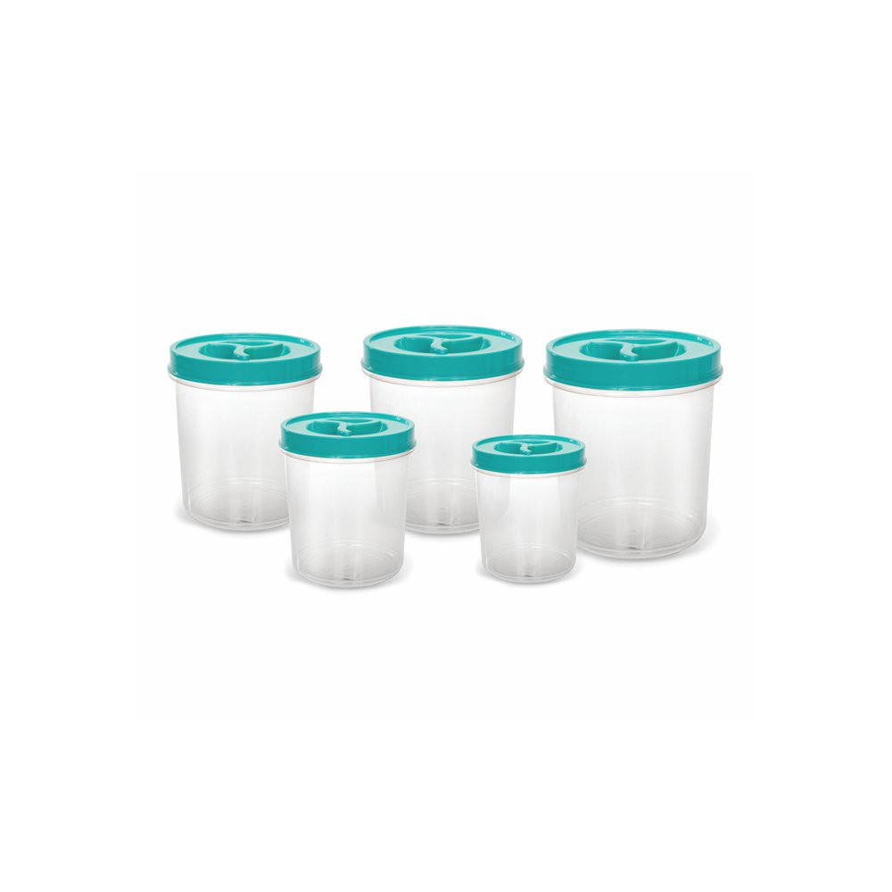 Conjunto Mantimentos Redondo Tampa com Rosca Transparente - 5 Peças