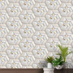 Papel De Parede 3d Dourado Cinza Geometrico Rolo Autocolante 2,50m