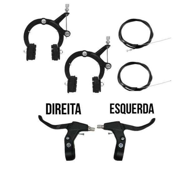 Kit Freio ferradura Cross Preto Manete 2 Cabos e Conduíte bmx Caloi 10 Speed Mtb